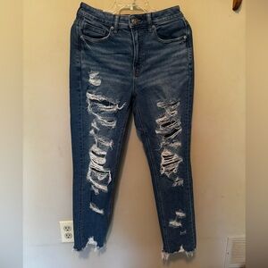 American Eagle Outfitters Ripped Blue Ankle Jeans
